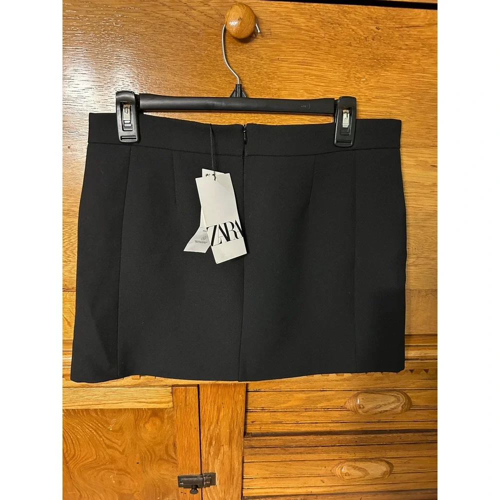 Zara Black Mini Skirt Join Life Tailored Welt Pockets Size S Office Siren NEW - Picture 3 of 10